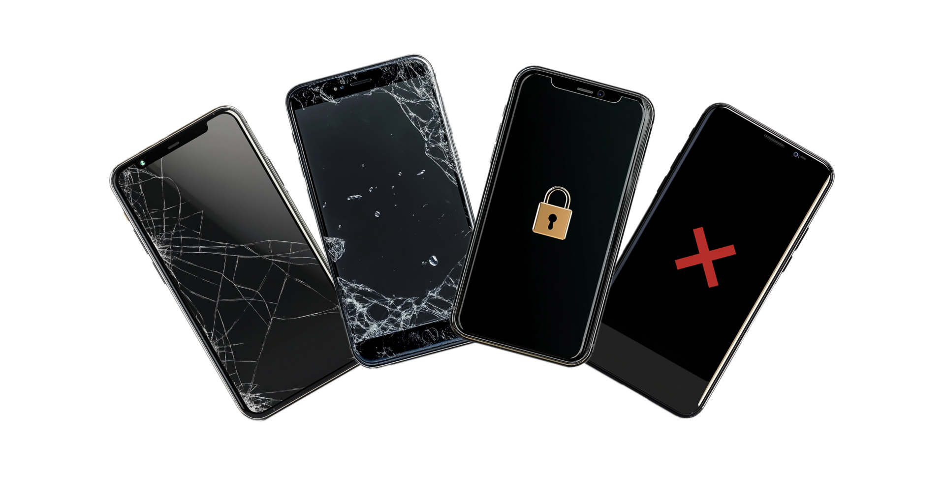 Fyra defekta telefoner.